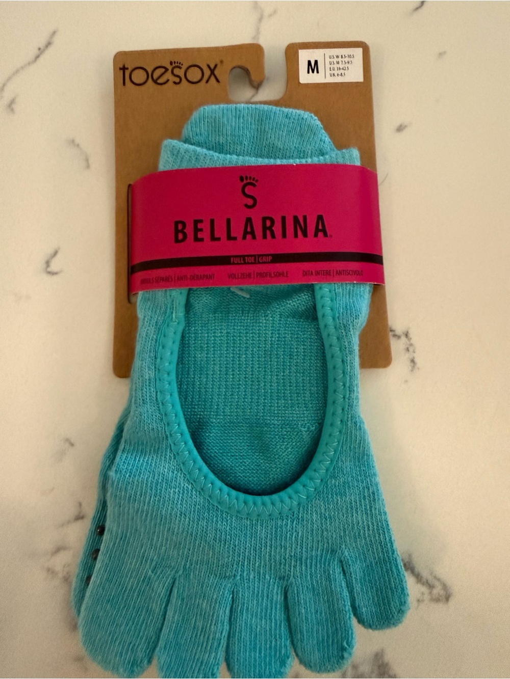 toesox Women’s Turquoise Low-Cut Full Toe Grip Ballerina Socks